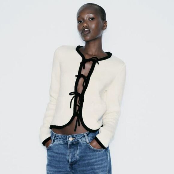 ZARA KNIT CARDIGAN WITH TIES - Picture 7 of 10